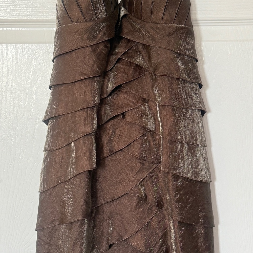 Cache Brown Tiered Ruffled Strapless Dress